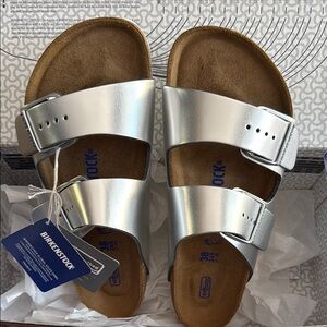 Brand New in Box - Silver Birkenstock Arizona’s